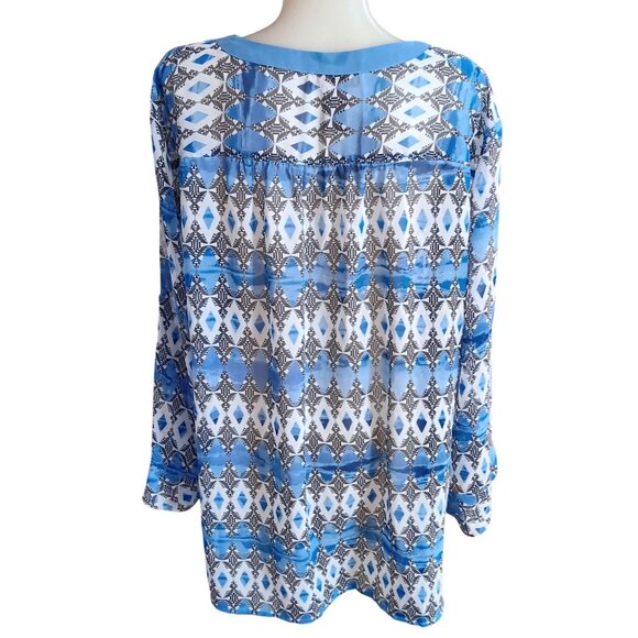 Valerie Stevens XL Womens Blouse Blue & White Geometric Tunic With Sequin Detail - Picture 5 of 6
